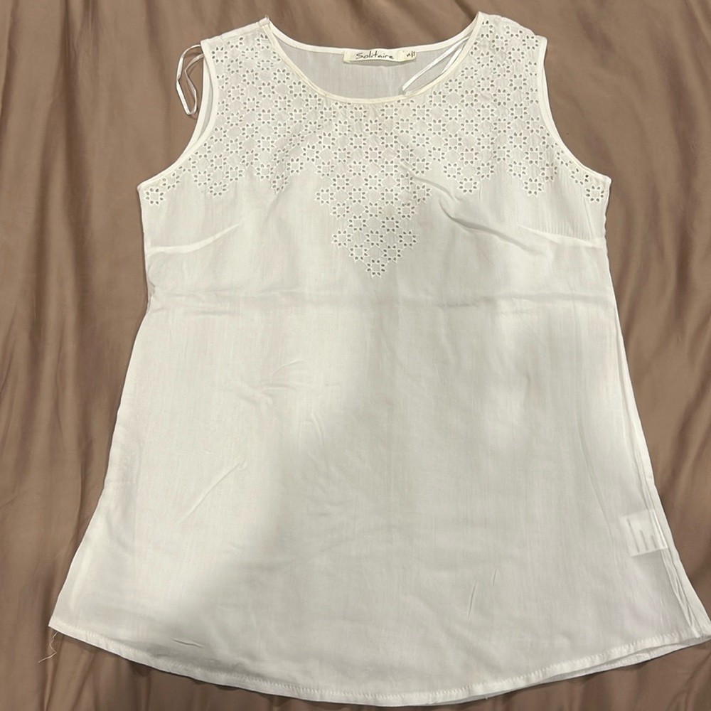 White Woman’s Summer Top Breathable Sleeveless Cute Linen Size Small